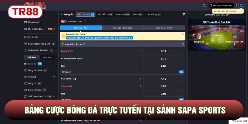 Bảng cược bóng đá trực tuyến tại sảnh Sapa Sports Bảng cược bóng đá trực tuyến tại sảnh Sapa Sports
