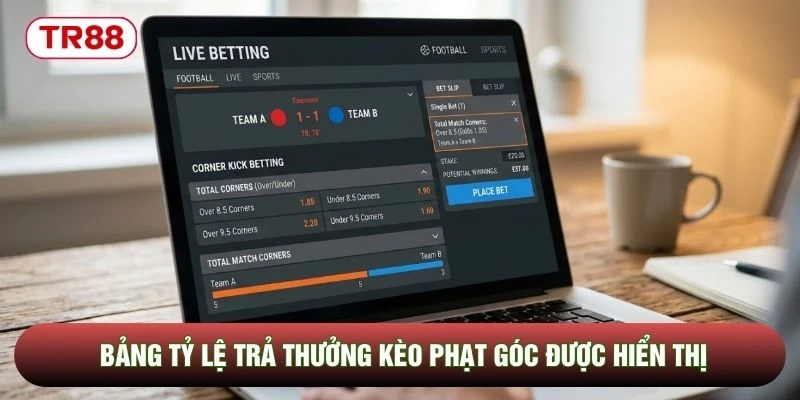 Bảng tỷ lệ trả thưởng kèo phạt góc được hiển thị Bảng tỷ lệ trả thưởng kèo phạt góc được hiển thị