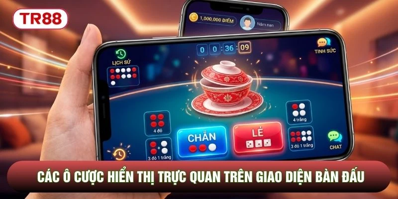 Các ô cược hiển thị trực quan trên giao diện bàn đấu