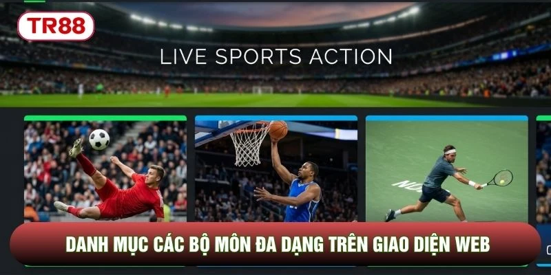 Danh mục các bộ môn đa dạng trên giao diện web
