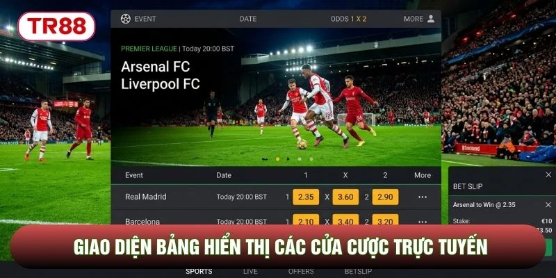 Giao diện bảng hiển thị các cửa cược trực tuyến Giao diện bảng hiển thị các cửa cược trực tuyến